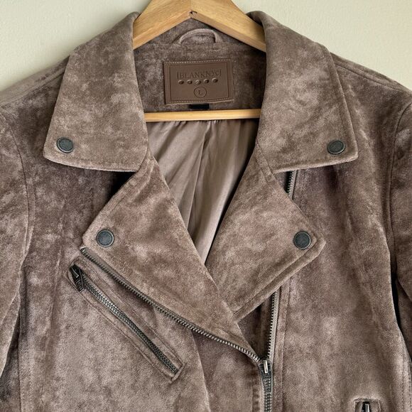 BLANK NYC Faux Suede Moto Jacket Size Large Tan Asymmetrical Zip Up Lined Grunge - Picture 5 of 15